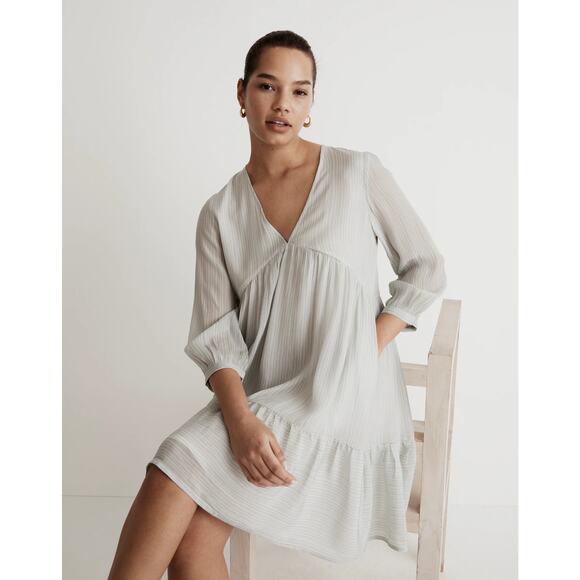 NWT Madewell x Reistor V-Neck Mini Dress Ivory Ivy Dreams Size Medium Babydoll - Picture 1 of 16